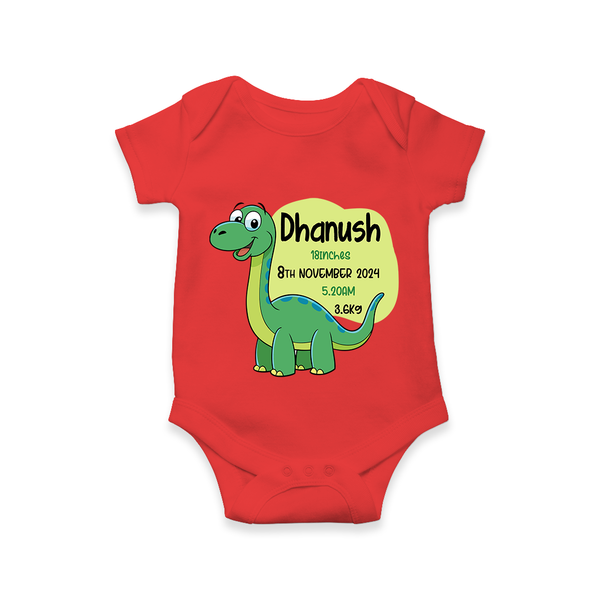 Milestone Birth Stats Romper | Personalized Romper for Baby's Special Day - RED - New Born (Chest 14")