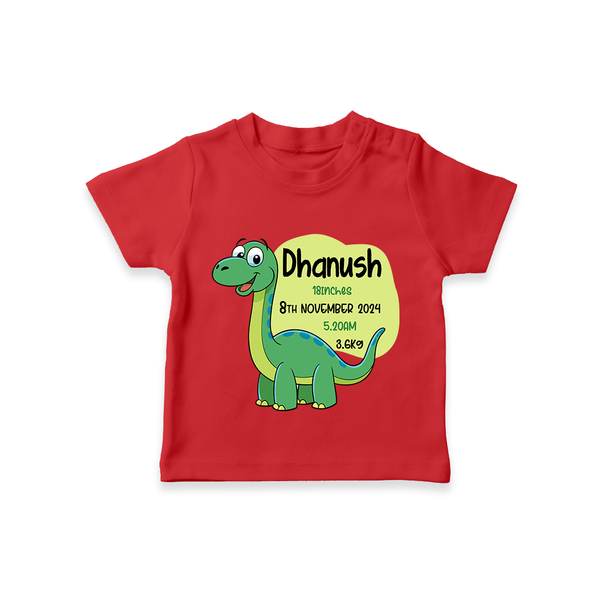 Milestone Birth Stats T-shirt | Personalized T-shirt for Baby's Special Day - RED - 0-5 Months Old (Chest 17")