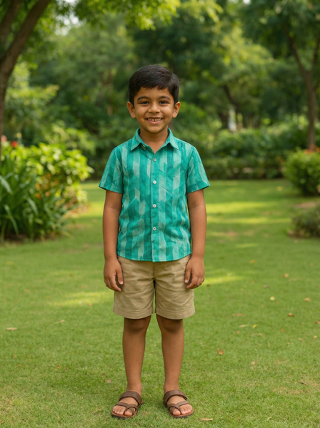Turquoise Teal Geometric Print Boy Shirt