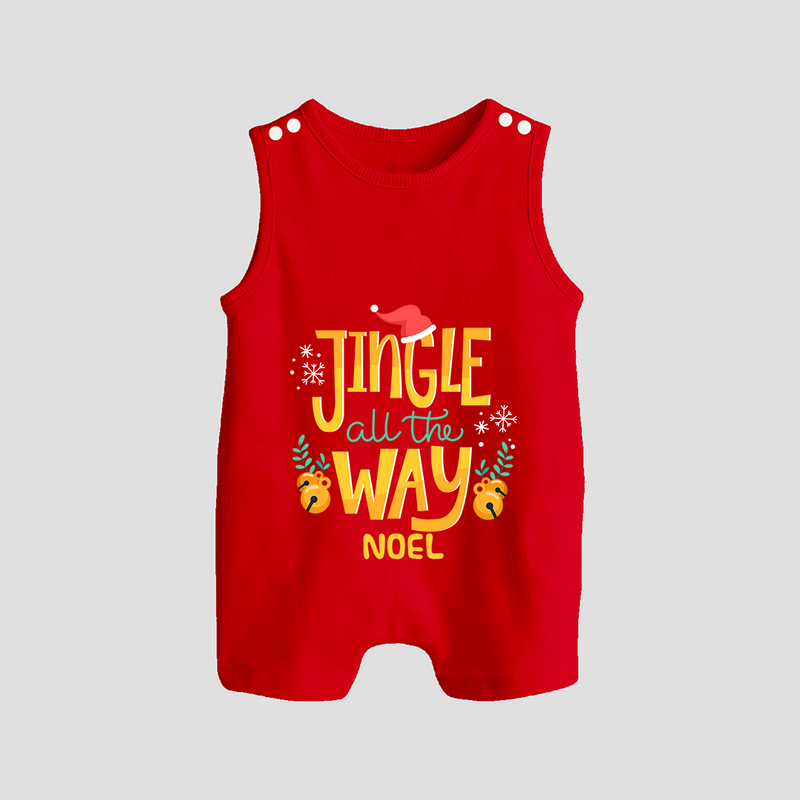 Jingle All The Way - Customized Christmas Themed Romper Suit For Babies - RED - 0 - 5 Months Old (Chest 18")