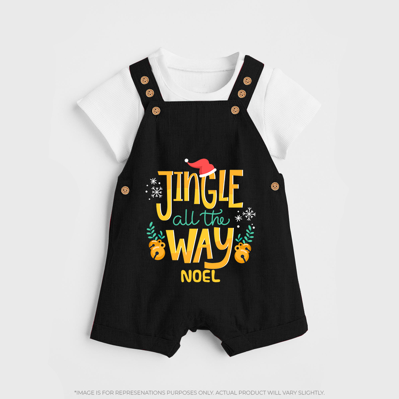 Jingle All The Way - Customized Christmas Themed Dungaree Set For Kids - BLACK - 0 - 5 Months Old (Chest 18")