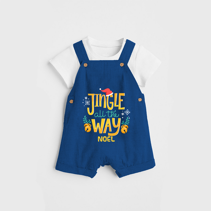 Jingle All The Way - Customized Christmas Themed Dungaree Set For Kids - COBALT BLUE - 0 - 5 Months Old (Chest 18")