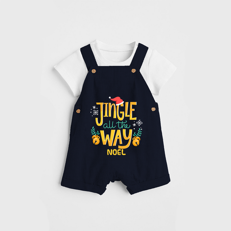 Jingle All The Way - Customized Christmas Themed Dungaree Set For Kids - NAVY BLUE - 0 - 5 Months Old (Chest 18")