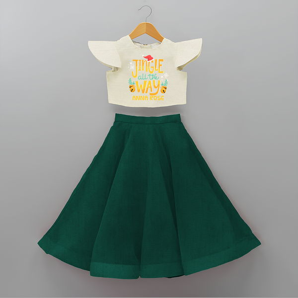 Jingle All The Way - Customized Christmas Themed Crop Top And Skirt For Kids - BOTTLE GREEN - 6 - 9 Months Old (Chest 20" , Frock Waist 20")