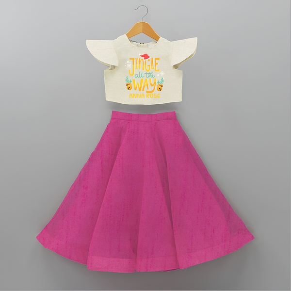 Jingle All The Way - Customized Christmas Themed Crop Top And Skirt For Kids - FUSCHIA - 6 - 9 Months Old (Chest 20" , Frock Waist 20")