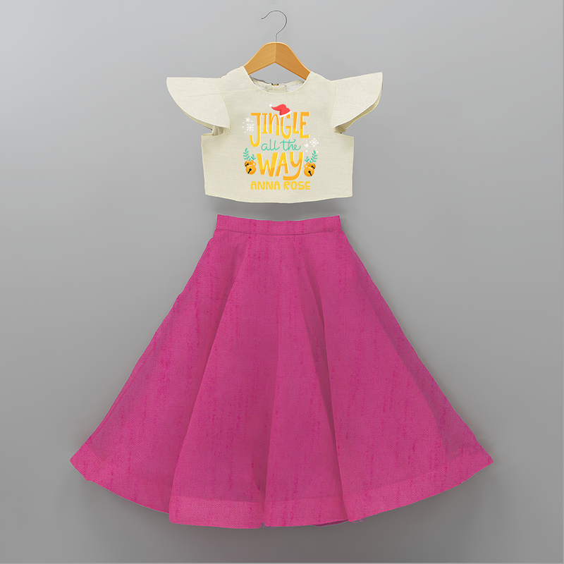 Jingle All The Way - Customized Christmas Themed Crop Top And Skirt For Kids - FUSCHIA - 6 - 9 Months Old (Chest 20" , Frock Waist 20")