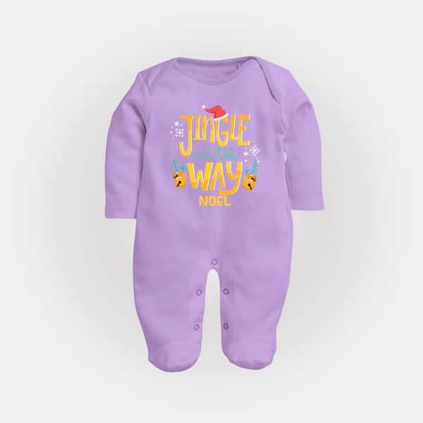 Jingle All The Way - Customized Christmas Themed Sleep Suit For Babies - LILAC - New Born (Chest 7.5")