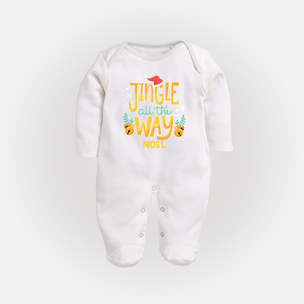 Jingle All The Way - Customized Christmas Themed Sleep Suit For Babies - WHITE - New Born (Chest 7.5")