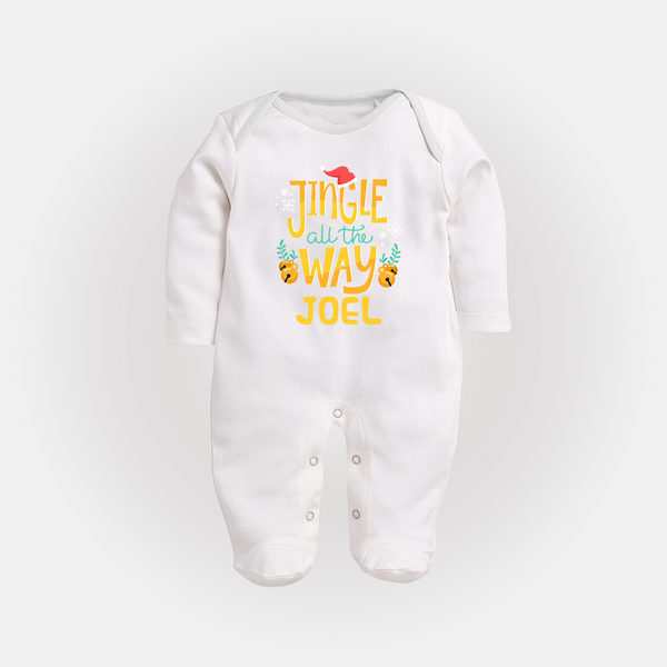 Jingle All the Way Sleep Suit / Full Sleeve Bodysuit | Personalized Baby Christmas Outfit - WHITE - New Born (Chest 7.5")