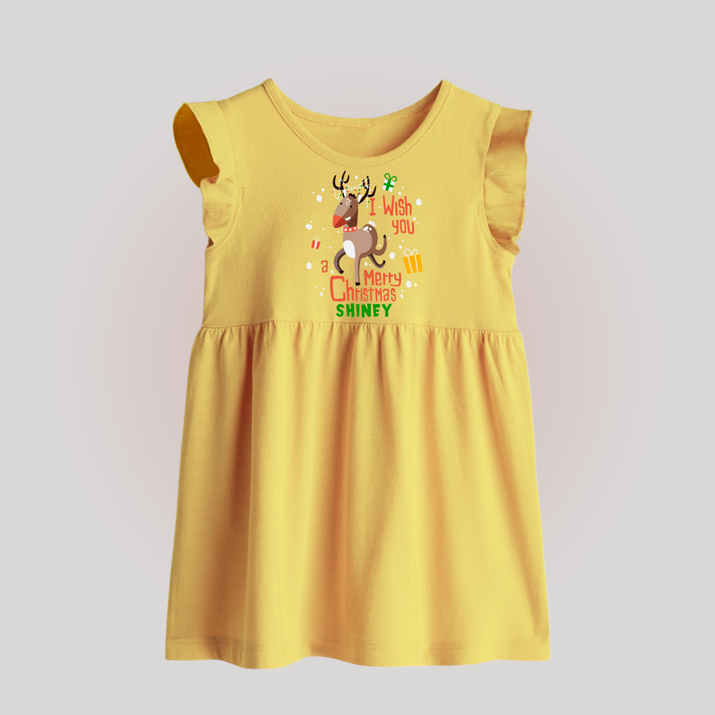 I Wish You A Merry Christmas - Customized Christmas Themed Baby Frock For Babies - YELLOW - 0 - 3 Months Old (Chest 17")