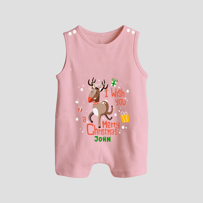 I Wish You A Merry Christmas - Customized Christmas Themed Romper Suit For Babies - BABY PINK - 0 - 5 Months Old (Chest 18")