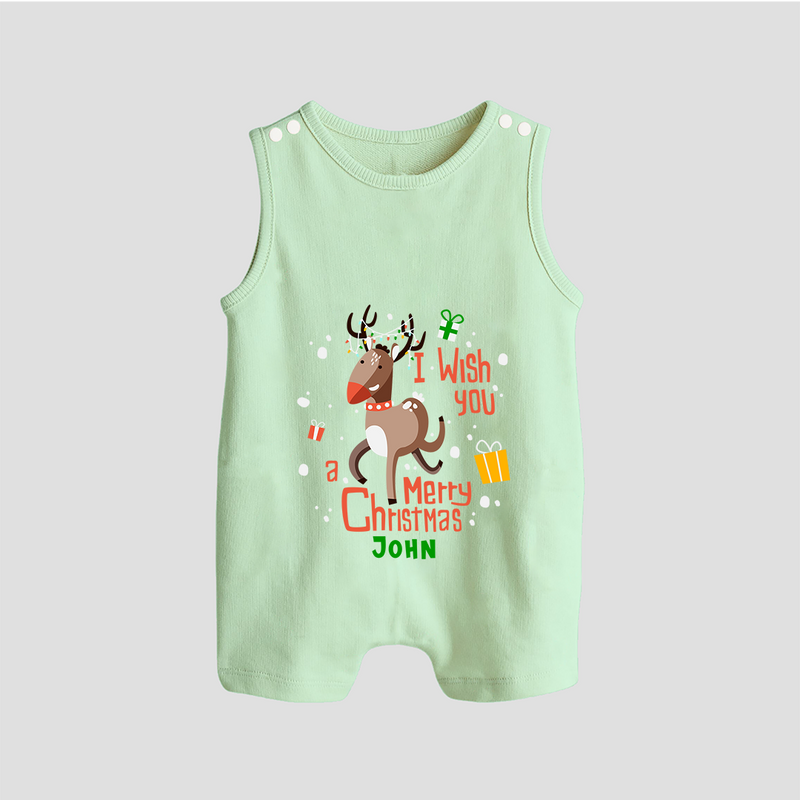 I Wish You A Merry Christmas - Customized Christmas Themed Romper Suit For Babies - MINT GREEN - 0 - 5 Months Old (Chest 18")