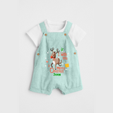 I Wish You A Merry Christmas - Customized Christmas Themed Dungaree Set For Kids - ARCTIC BLUE - 0 - 5 Months Old (Chest 18")