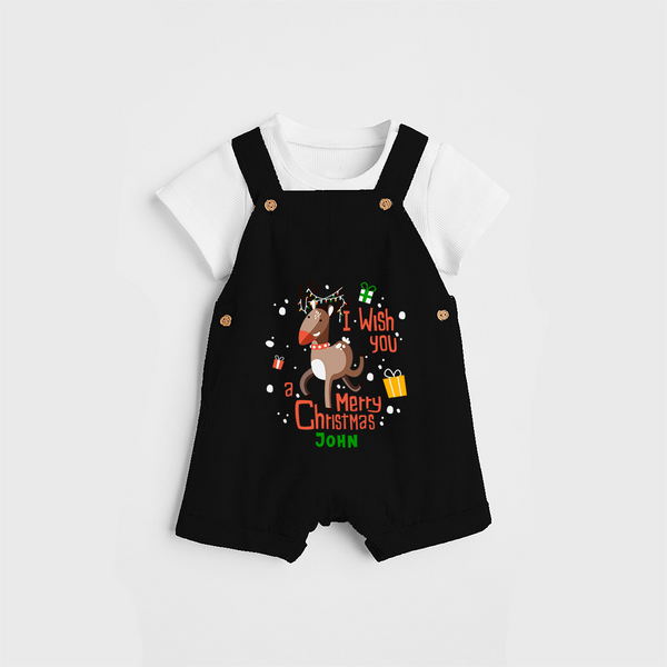 I Wish You A Merry Christmas - Customized Christmas Themed Dungaree Set For Kids - BLACK - 0 - 5 Months Old (Chest 18")