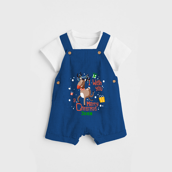 I Wish You A Merry Christmas - Customized Christmas Themed Dungaree Set For Kids - COBALT BLUE - 0 - 5 Months Old (Chest 18")