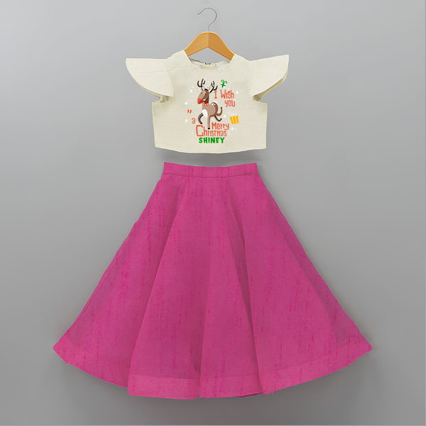 I Wish You A Merry Christmas - Customized Christmas Themed Crop Top And Skirt For Kids - FUSCHIA - 6 - 9 Months Old (Chest 20" , Frock Waist 20")