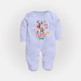 I Wish You A Merry Christmas - Customized Christmas Themed Sleep Suit For Babies - BABY BLUE - New Born (Chest 7.5")