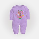 I Wish You A Merry Christmas - Customized Christmas Themed Sleep Suit For Babies - LILAC - New Born (Chest 7.5")