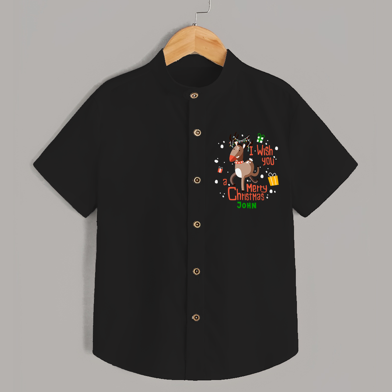 I Wish You A Merry Christmas - Customized Christmas Themed Shirt For Kids - BLACK - 0 - 6 Months Old (Chest 23")