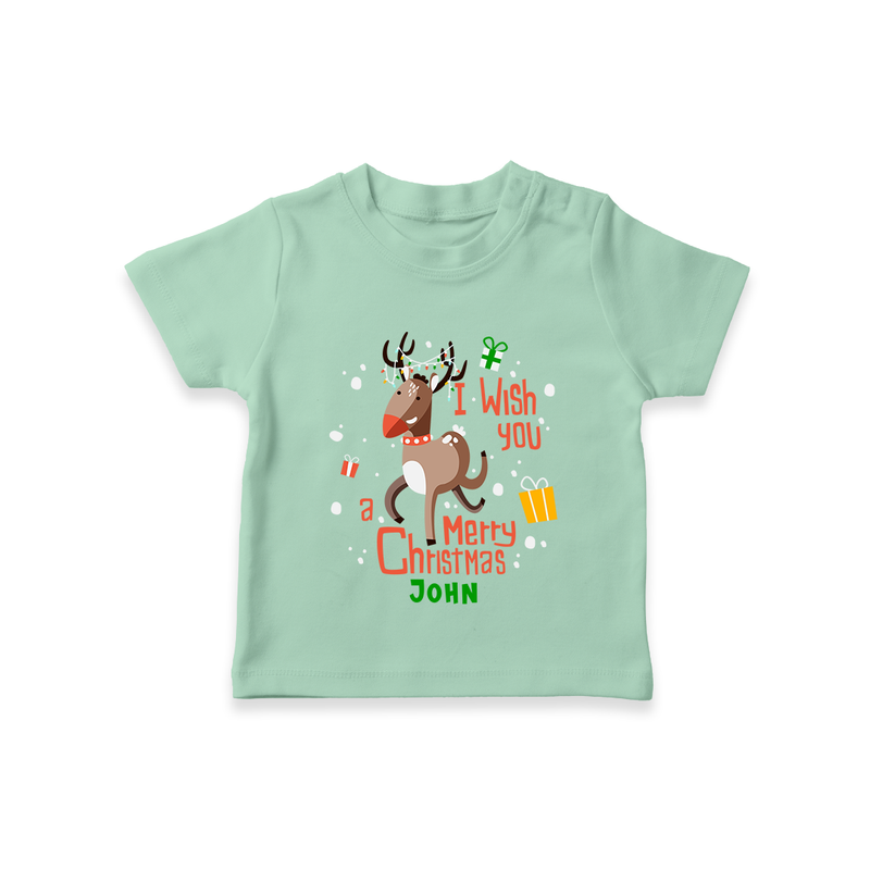 I Wish You A Merry Christmas - Customized Christmas Themed T-Shirt For Kids - MINT GREEN - 0-5 Months Old (Chest 17")