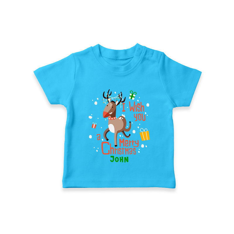 I Wish You A Merry Christmas - Customized Christmas Themed T-Shirt For Kids - SKY BLUE - 0-5 Months Old (Chest 17")