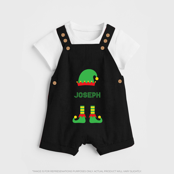 Merry Christmas - Customized Christmas Themed Dungaree Set For Kids - BLACK - 0 - 5 Months Old (Chest 18")