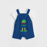 Merry Christmas - Customized Christmas Themed Dungaree Set For Kids - COBALT BLUE - 0 - 5 Months Old (Chest 18")