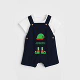 Merry Christmas - Customized Christmas Themed Dungaree Set For Kids - NAVY BLUE - 0 - 5 Months Old (Chest 18")