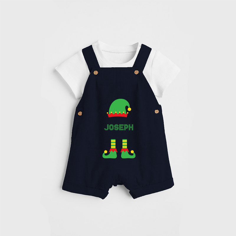 Merry Christmas - Customized Christmas Themed Dungaree Set For Kids - NAVY BLUE - 0 - 5 Months Old (Chest 18")