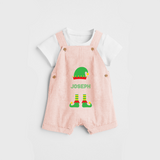 Merry Christmas - Customized Christmas Themed Dungaree Set For Kids - PEACH - 0 - 5 Months Old (Chest 18")