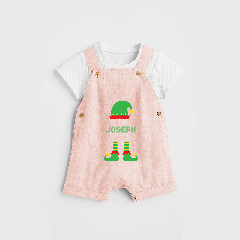 Merry Christmas - Customized Christmas Themed Dungaree Set For Kids - PEACH - 0 - 5 Months Old (Chest 18")