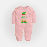 Merry Christmas - Customized Christmas Themed Sleep Suit For Babies - BABY PINK - New Born (Chest 7.5")