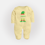 Merry Christmas - Customized Christmas Themed Sleep Suit For Babies - PASTEL YELLOW - New Born (Chest 7.5")