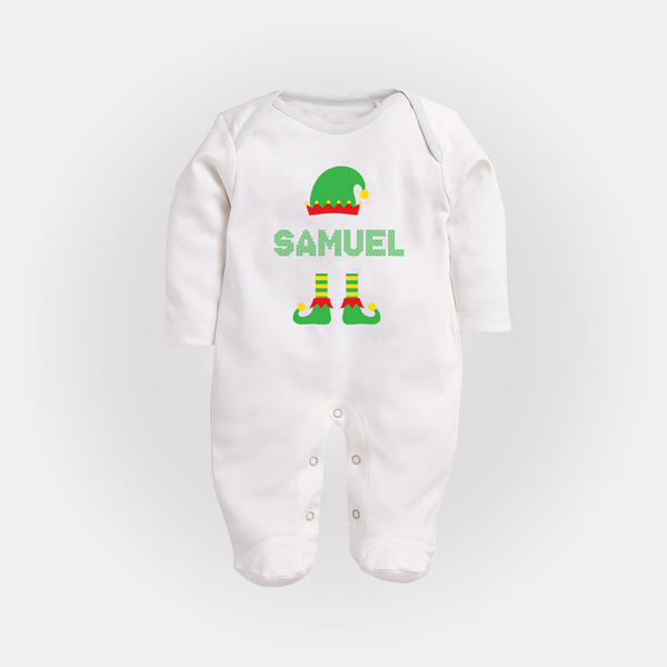 Christmas Celebration Sleep Suit / Full Sleeve Bodysuit | Personalized Baby Sleep Suit / Full Sleeve Bodysuit for Festive Fun - WHITE - New Born (Chest 7.5")