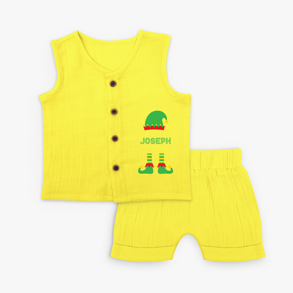 Merry Christmas - Customized Christmas Themed Jabla Set For Kids - YELLOW - 0 - 3 Months Old (Chest 9.8")