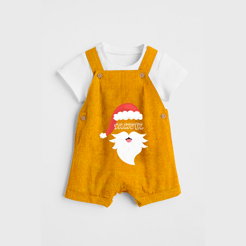 Santa Claus - Customized Christmas Themed Dungaree Set For Kids - CHROME YELLOW - 0 - 5 Months Old (Chest 18")