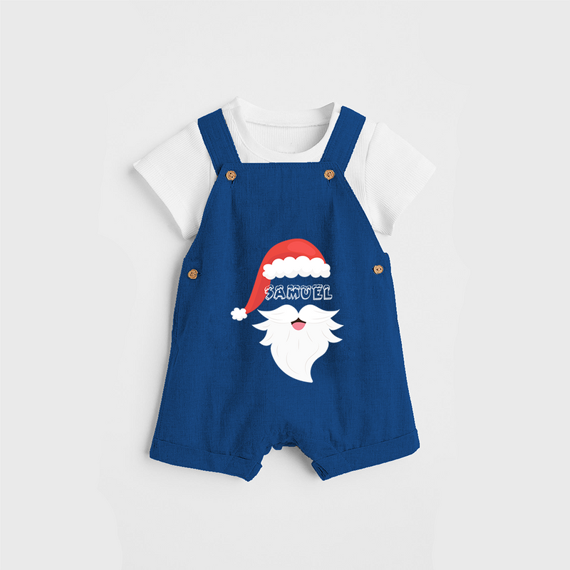 Santa Claus - Customized Christmas Themed Dungaree Set For Kids - COBALT BLUE - 0 - 5 Months Old (Chest 18")