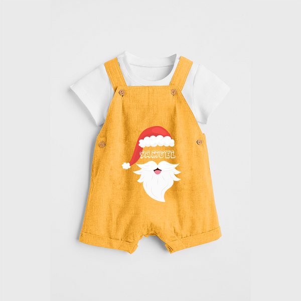 Santa Claus - Customized Christmas Themed Dungaree Set For Kids - PASTEL YELLOW - 0 - 5 Months Old (Chest 18")