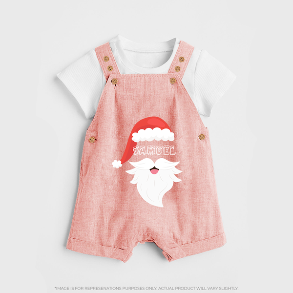 Santa Claus - Customized Christmas Themed Dungaree Set For Kids - PEACH - 0 - 5 Months Old (Chest 18")