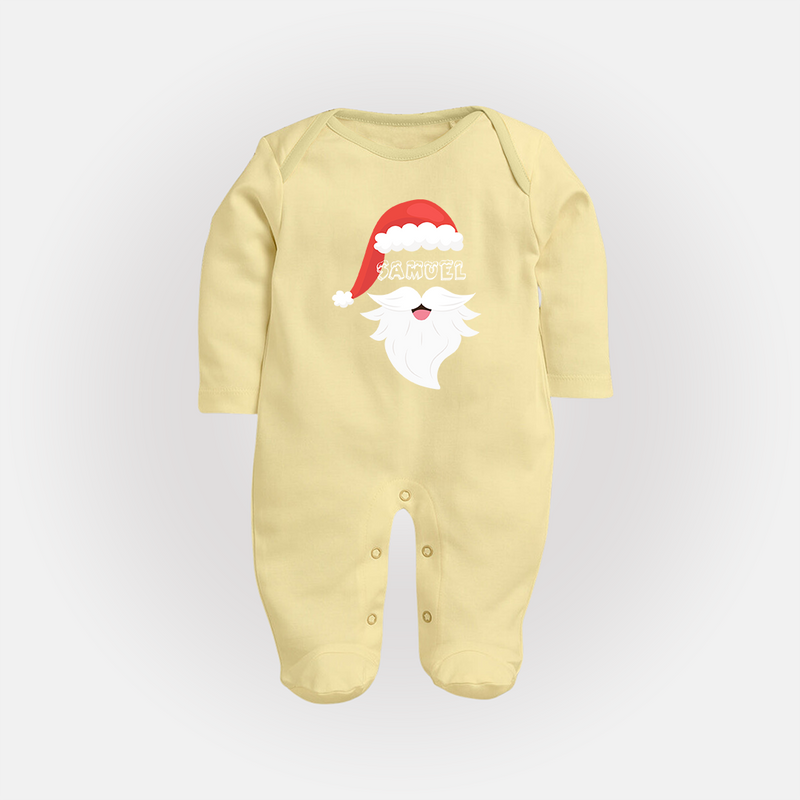 Santa Claus - Customized Christmas Themed Sleep Suit For Babies - PASTEL YELLOW - New Born (Chest 7.5")