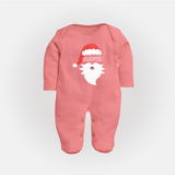 Santa Claus - Customized Christmas Themed Sleep Suit For Babies - PEACH - New Born (Chest 7.5")