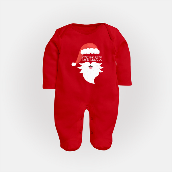 Santa Claus Sleep Suit / Full Sleeve Bodysuit | Custom Baby Sleep Suit / Full Sleeve Bodysuit for Holiday Cheer - RED - New Born (Chest 7.5")