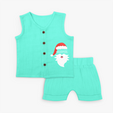 Santa Claus - Customized Christmas Themed Jabla Set For Kids - AQUA GREEN - 0 - 3 Months Old (Chest 9.8")