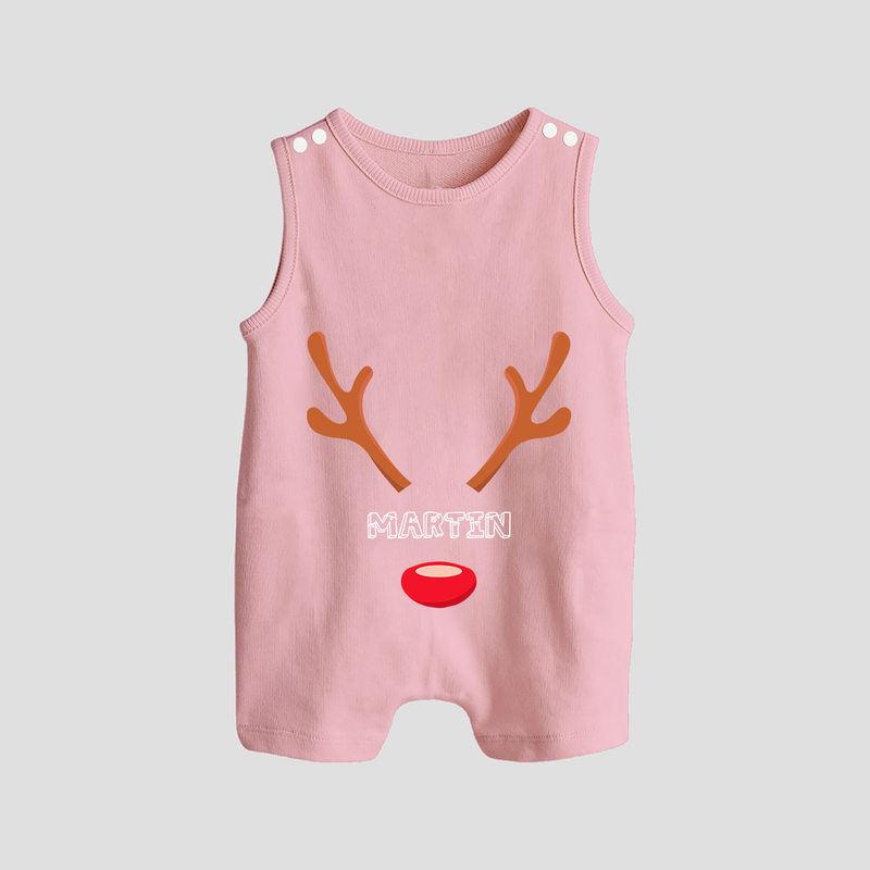 Antler Edition - Customized Christmas Themed Romper Suit For Babies - BABY PINK - 0 - 5 Months Old (Chest 18")