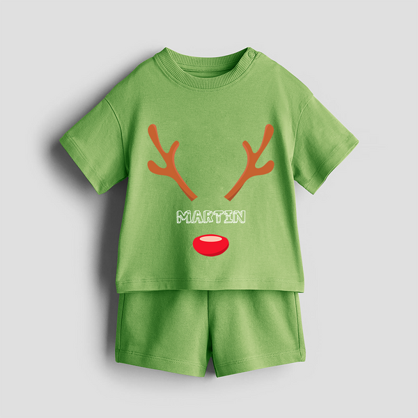 Antler Edition - Customized Christmas Themed Co-ord Set For Kids - KIWI GREEN - 0-5 months old  (Chest 18")