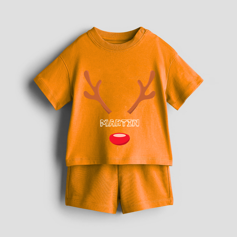 Antler Edition - Customized Christmas Themed Co-ord Set For Kids - TANGERINE - 0-5 months old  (Chest 18")