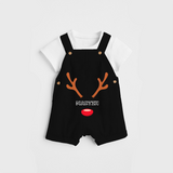 Antler Edition - Customized Christmas Themed Dungaree Set For Kids - BLACK - 0 - 5 Months Old (Chest 18")