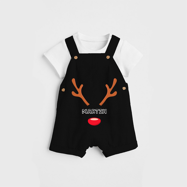 Antler Edition - Customized Christmas Themed Dungaree Set For Kids - BLACK - 0 - 5 Months Old (Chest 18")