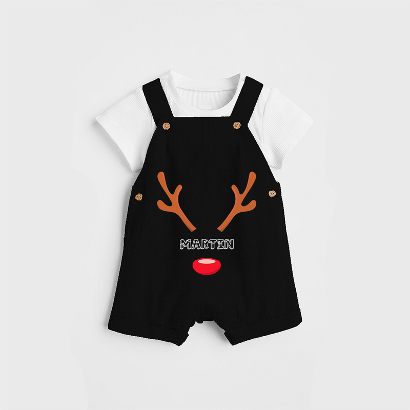 Antler Edition - Customized Christmas Themed Dungaree Set For Kids - BLACK - 0 - 5 Months Old (Chest 18")