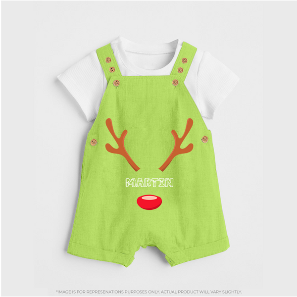 Antler Edition - Customized Christmas Themed Dungaree Set For Kids - GREEN - 0 - 5 Months Old (Chest 18")